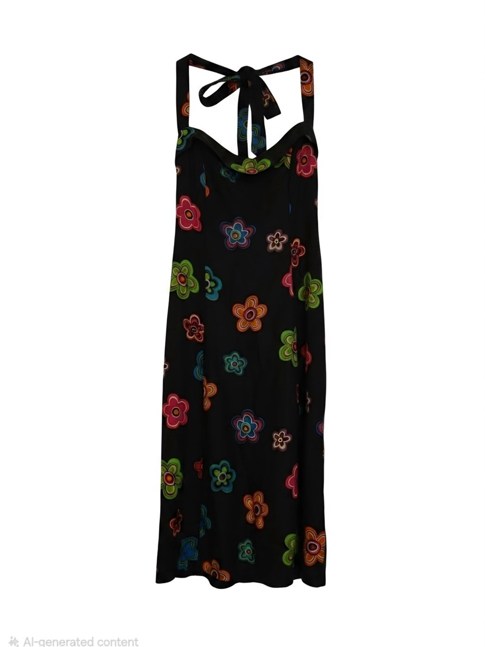 Black Halter Floral Dress - Multicolor Flowers